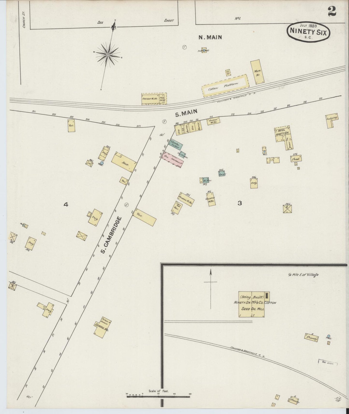 Sanborn Fire Insurance Map from Ninety Six, Greenwood County, South Carolina (1889), Sheet #0002 - Complete Map Set gallery image, historic Sanborn map, vintage wall art, South Carolina South Carolina