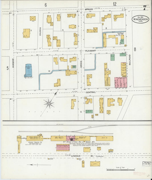 Sanborn Fire Insurance Map from Winchendon, Worcester County, Massachusetts (1904), Sheet #0007 - Historic Sanborn Fire Insurance Map Print, vintage old map wall art, antique decor, genealogy gift, Massachusetts Massachusetts map