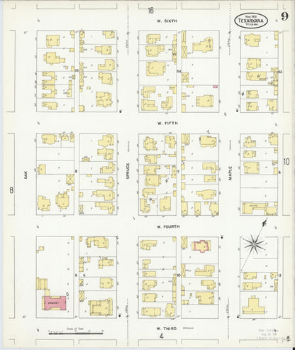 Sanborn Fire Insurance Map from Texarkana, Bowie County, Texas (1909), Sheet #0009 - Complete Map Set gallery image, historic Sanborn map, vintage wall art, Texas Texas