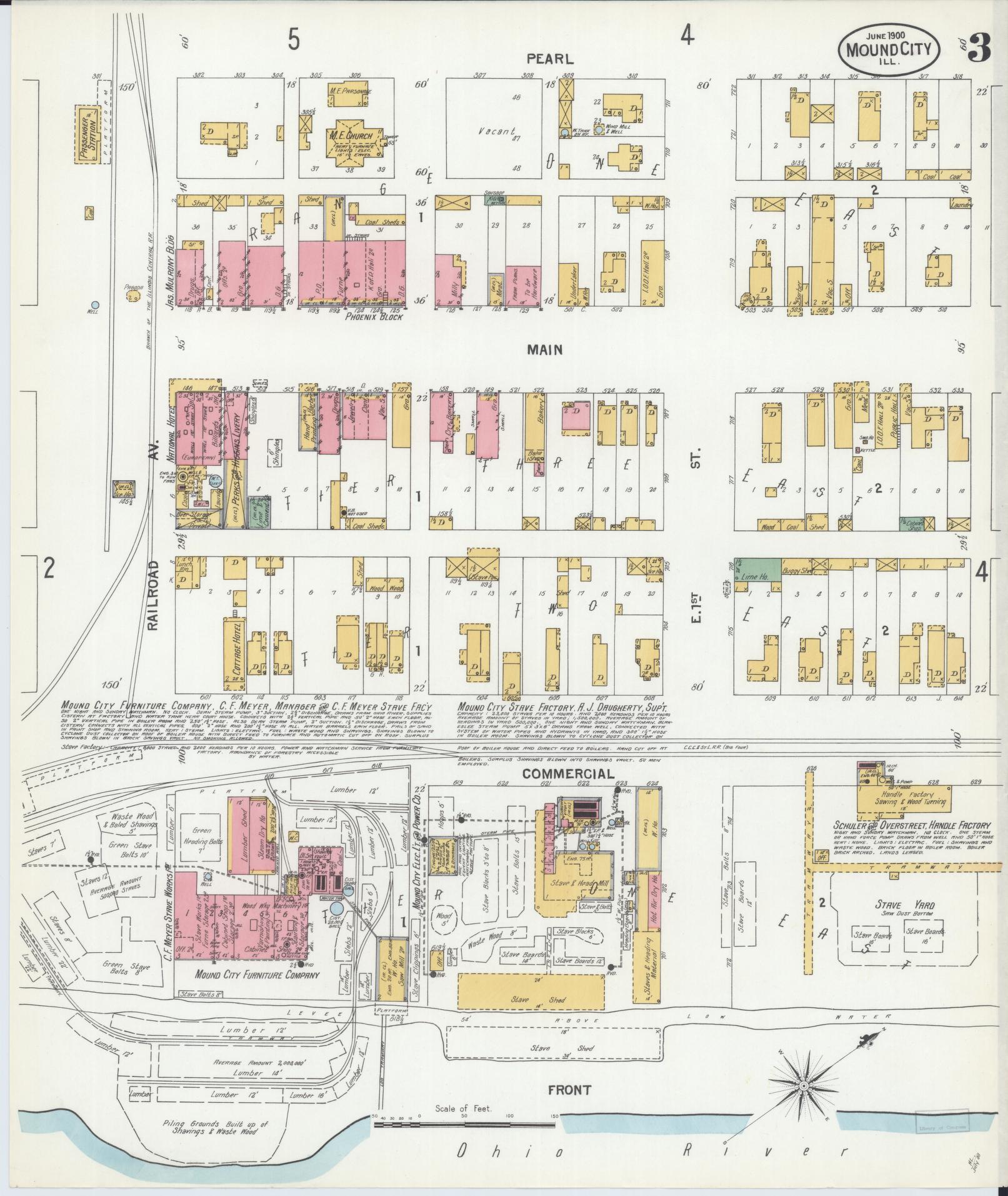 Sanborn Fire Insurance Map from Mound City, Pulaski County, Illinois (1900), Sheet #0003 - Complete Map Set gallery image, historic Sanborn map, vintage wall art, Illinois Illinois
