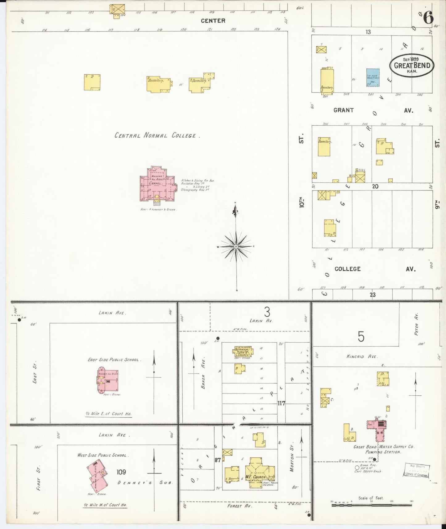 Sanborn Fire Insurance Map from Great Bend, Barton County, Kansas (1899), Sheet #0006 - Historic Sanborn Fire Insurance Map Print, vintage old map wall art, antique decor, genealogy gift, Kansas Kansas map
