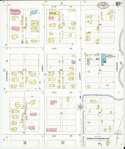 Sanborn Fire Insurance Map from Fort Scott, Bourbon County, Kansas (1899), Sheet #0010 - Complete Map Set gallery image, historic Sanborn map, vintage wall art, Kansas Kansas