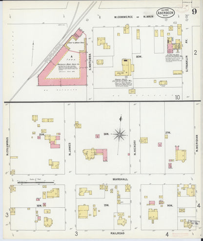 Sanborn Fire Insurance Map from Aberdeen, Monroe County, Mississippi (1899), Sheet #0009 - Complete Map Set gallery image, historic Sanborn map, vintage wall art, Mississippi Mississippi