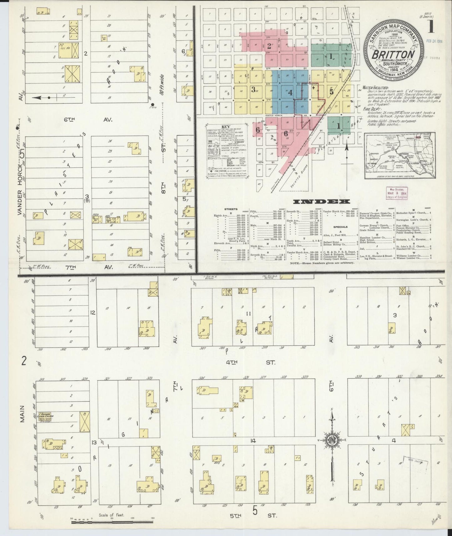 Sanborn Fire Insurance Map from Britton, Marshall County, South Dakota (1914), Sheet #0001 - Historic Sanborn Fire Insurance Map Print, vintage old map wall art, antique decor, genealogy gift, South Dakota South Dakota map