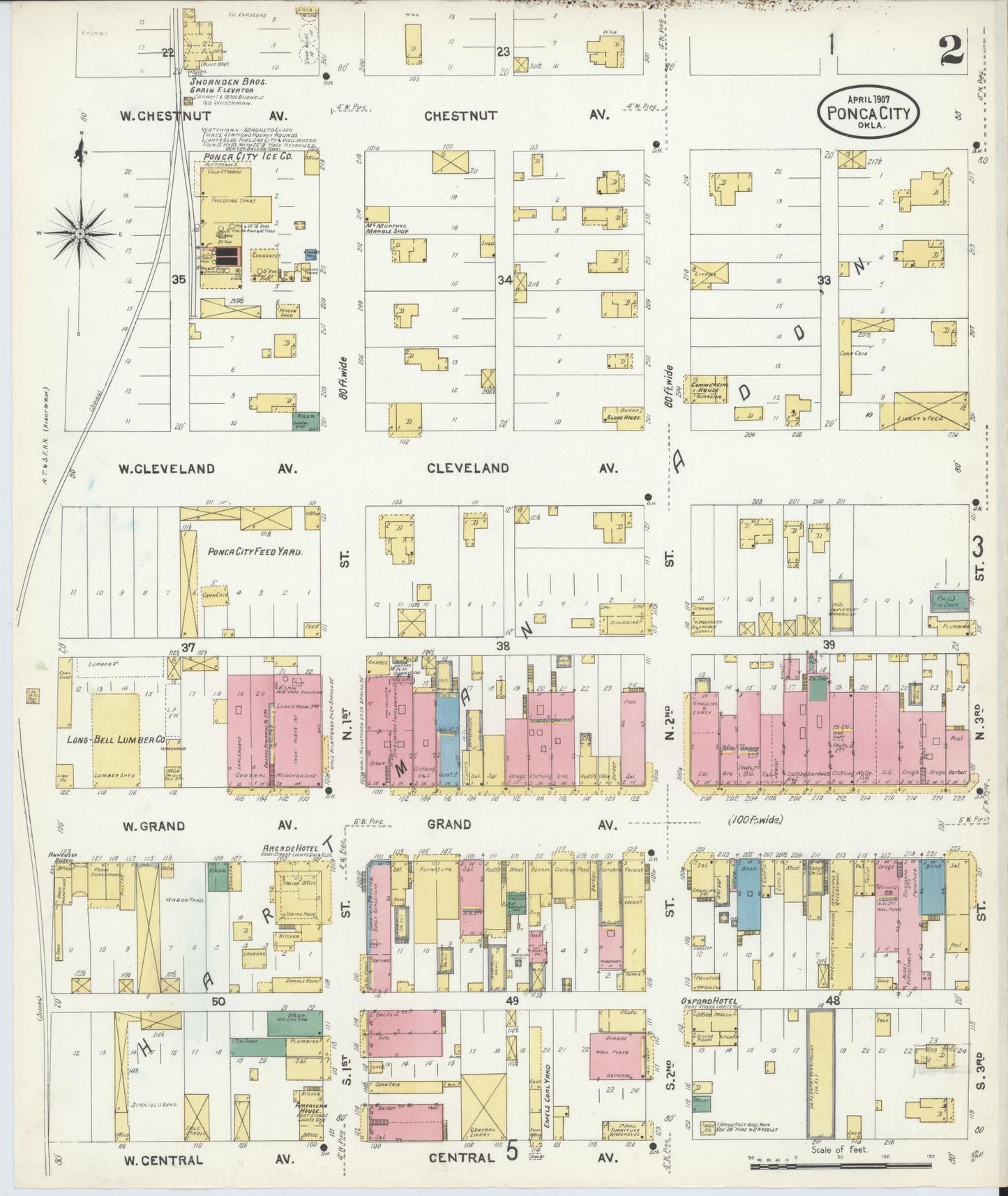 Sanborn Fire Insurance Map from Ponca City, Kay County, Oklahoma (1907), Sheet #0002 - Complete Map Set gallery image, historic Sanborn map, vintage wall art, Oklahoma Oklahoma