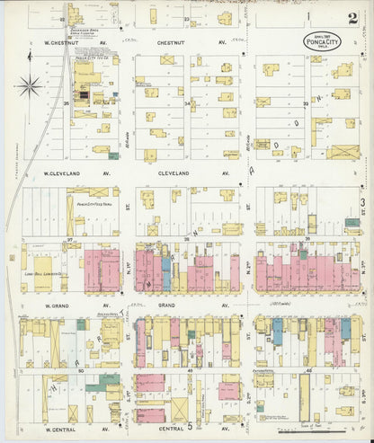 Sanborn Fire Insurance Map from Ponca City, Kay County, Oklahoma (1907), Sheet #0002 - Complete Map Set gallery image, historic Sanborn map, vintage wall art, Oklahoma Oklahoma