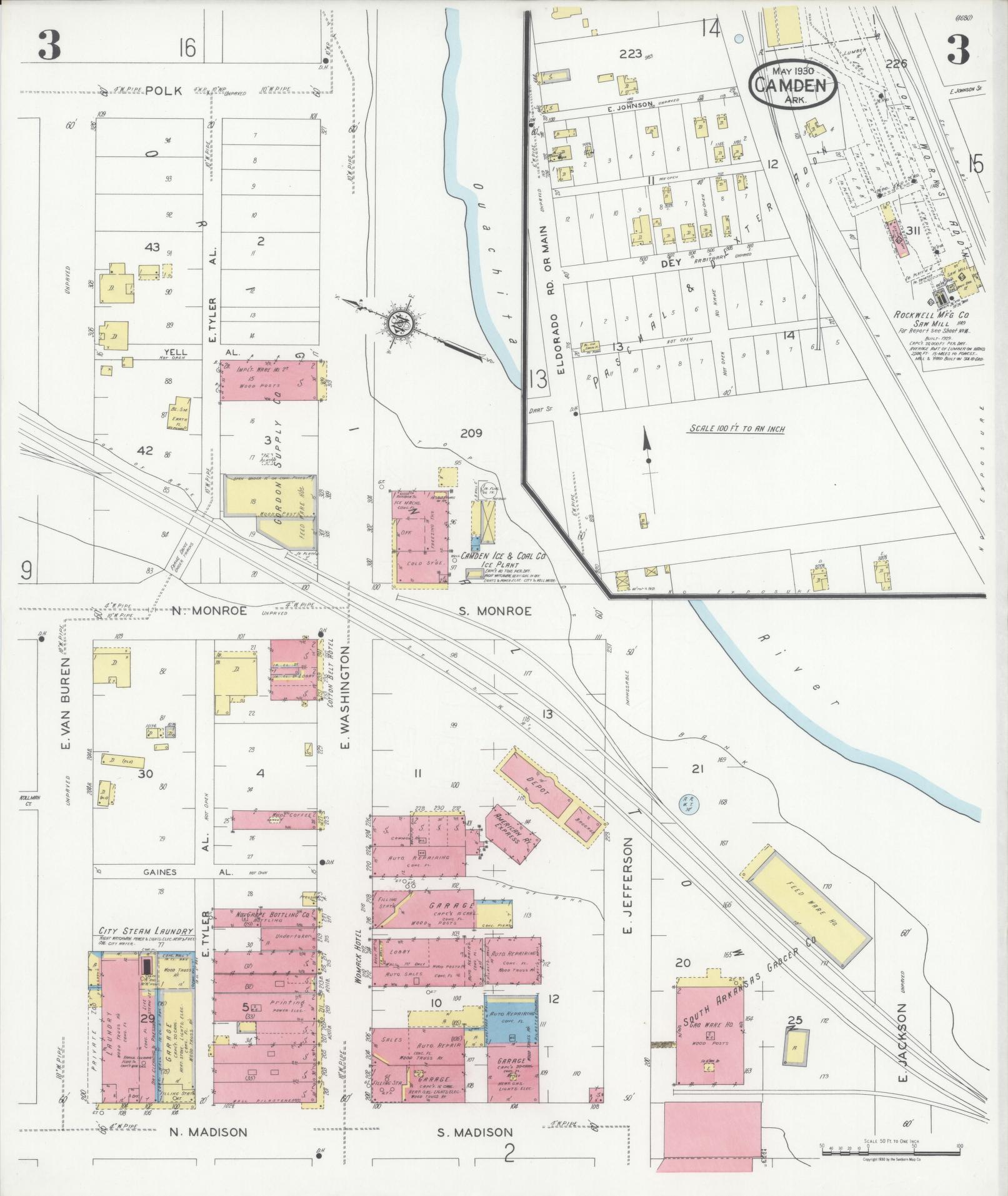 Sanborn Fire Insurance Map from Camden, Ouachita County, Arkansas (1930), Sheet #0003 - Complete Map Set gallery image, historic Sanborn map, vintage wall art, Arkansas Arkansas