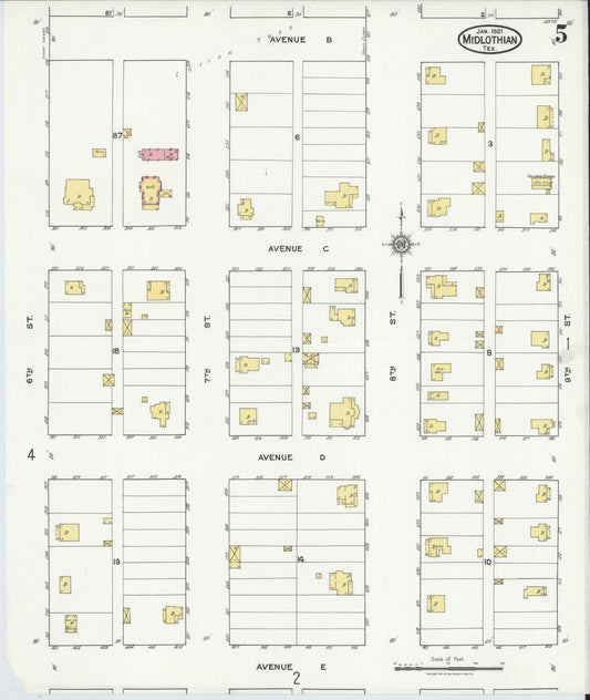 Sanborn Fire Insurance Map from Midlothian, Ellis County, Texas (1921), Sheet #0005 - Historic Sanborn Fire Insurance Map Print, vintage old map wall art, antique decor, genealogy gift, Texas Texas map