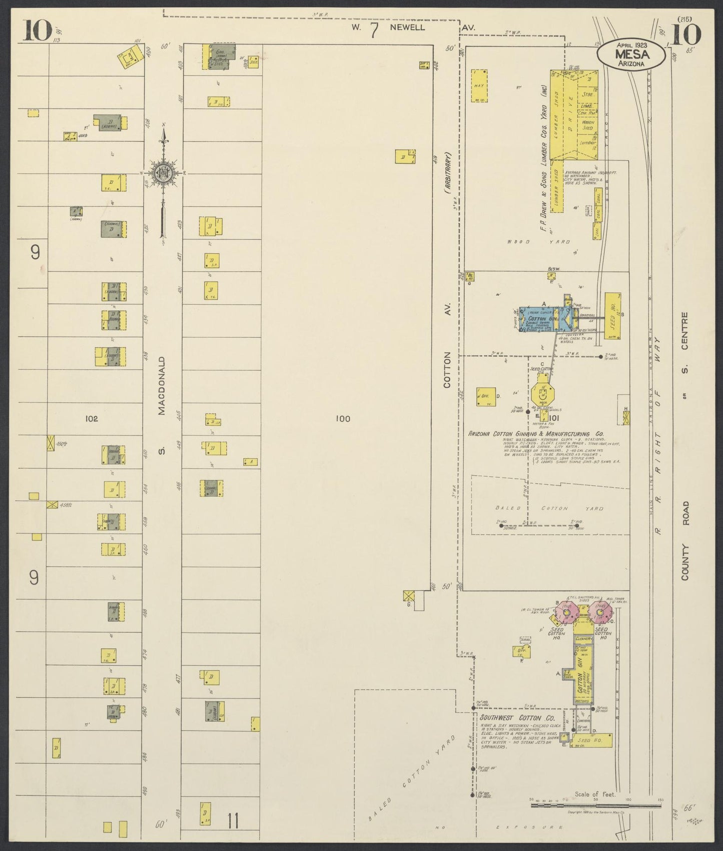 Sanborn Fire Insurance Map from Mesa, Maricopa County, Arizona (1923), Sheet #0010 - Complete Map Set gallery image, historic Sanborn map, vintage wall art, Arizona Arizona