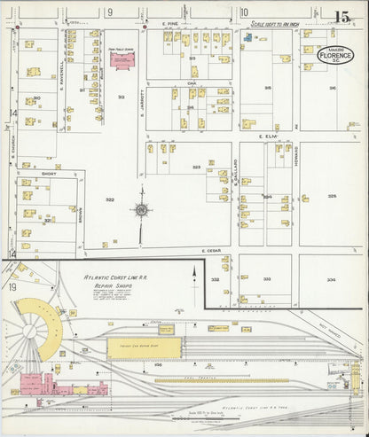Sanborn Fire Insurance Map from Florence, Florence County, South Carolina (1918), Sheet #0015 - Complete Map Set gallery image, historic Sanborn map, vintage wall art, South Carolina South Carolina
