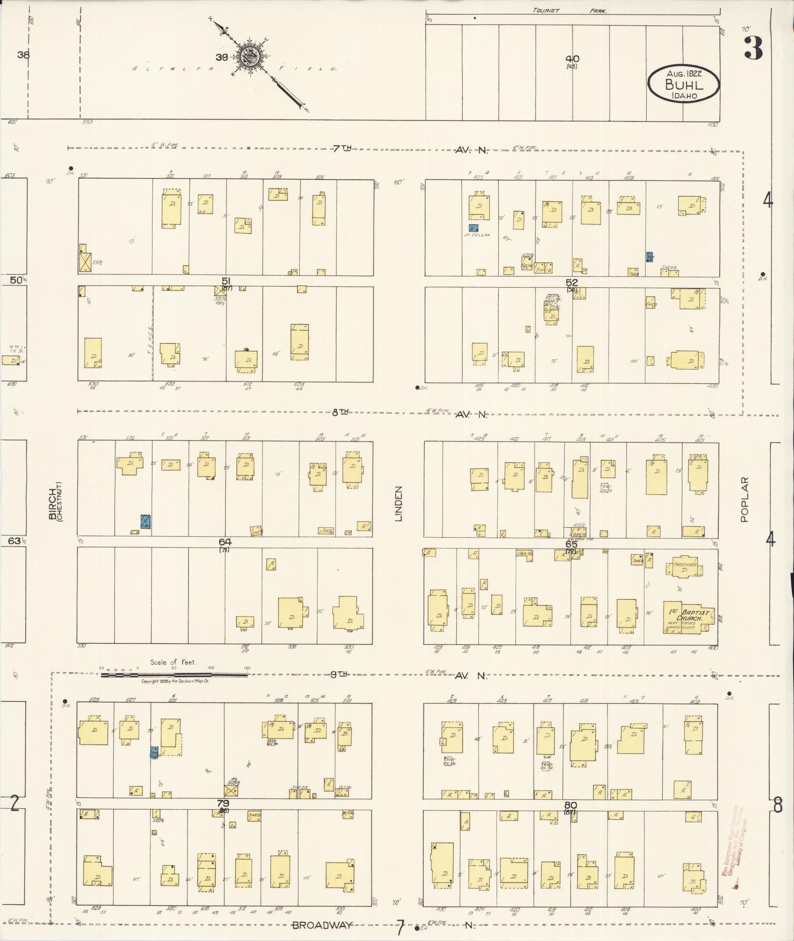 Sanborn Fire Insurance Map from Buhl, Twin Falls County, Idaho (1922), Sheet #0003 - Complete Map Set gallery image, historic Sanborn map, vintage wall art, Falls Idaho