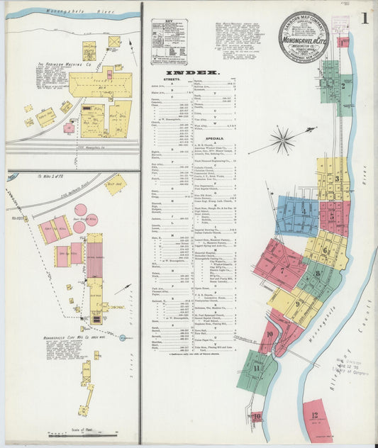 Sanborn Fire Insurance Map from Monongahela City, Washington County, Pennsylvania (1905), Sheet #0001 - Historic Sanborn Fire Insurance Map Print, vintage old map wall art, antique decor, genealogy gift, Pennsylvania Pennsylvania map