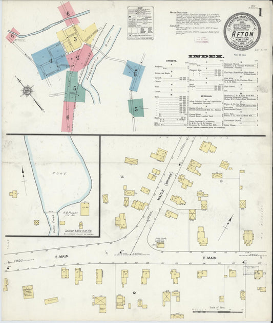 Sanborn Fire Insurance Map from Afton, Chenango County, New York (1912), Sheet #0001 - Historic Sanborn Fire Insurance Map Print, vintage old map wall art, antique decor, genealogy gift, New York New York map