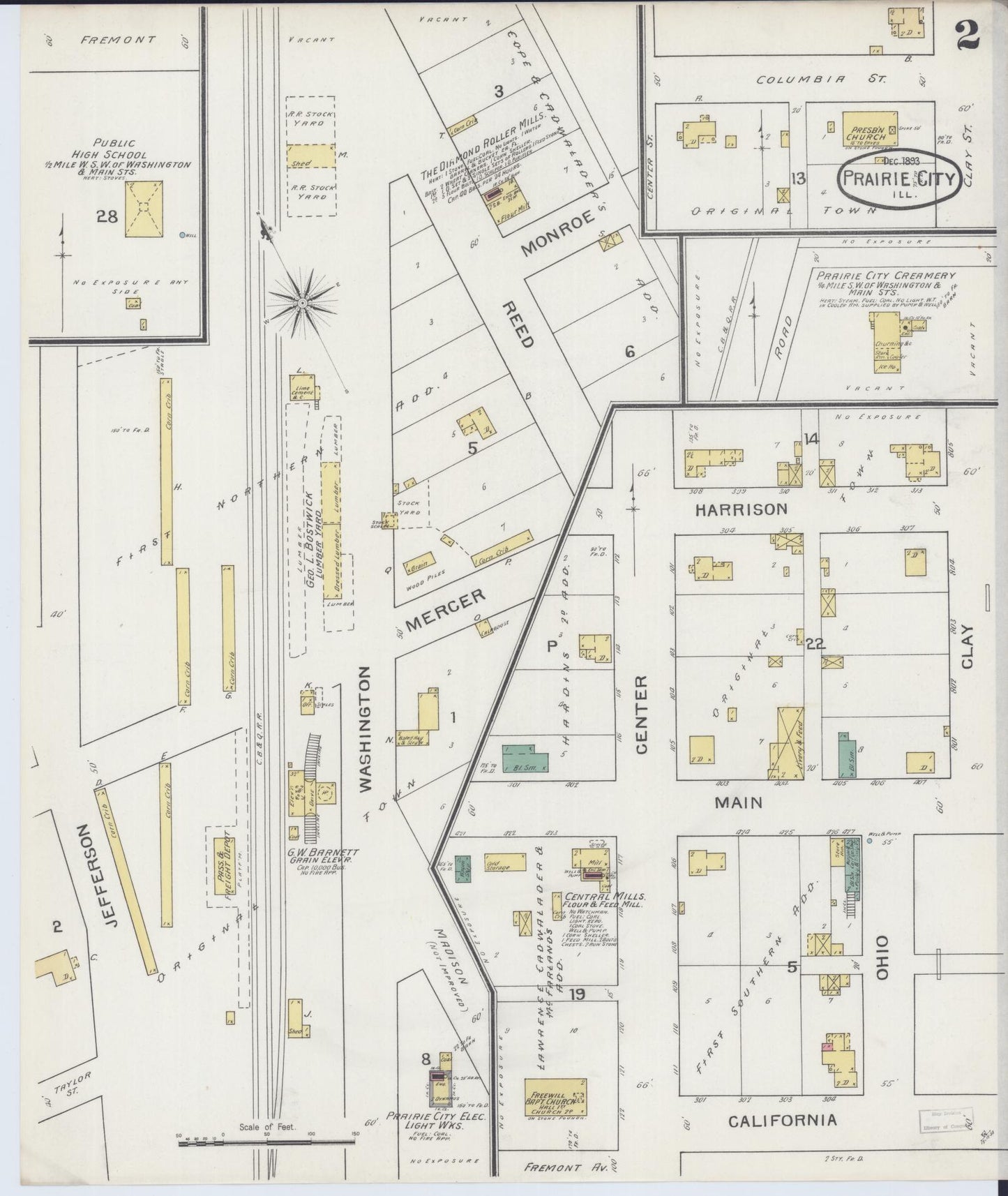 Sanborn Fire Insurance Map from Prairie City, Mcdonough County, Illinois (1893), Sheet #0002 - Complete Map Set gallery image, historic Sanborn map, vintage wall art, Illinois Illinois