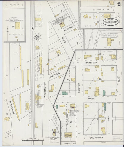 Sanborn Fire Insurance Map from Prairie City, Mcdonough County, Illinois (1893), Sheet #0002 - Complete Map Set gallery image, historic Sanborn map, vintage wall art, Illinois Illinois