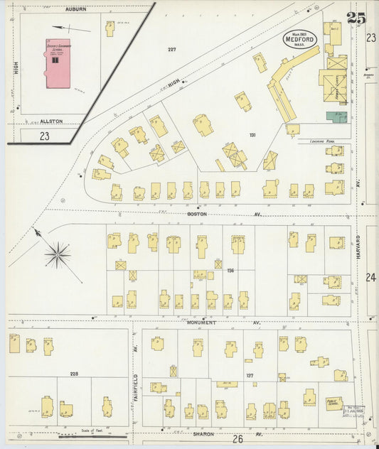 Sanborn Fire Insurance Map from Medford, Middlesex County, Massachusetts (1903), Sheet #0025 - Historic Sanborn Fire Insurance Map Print, vintage old map wall art, antique decor, genealogy gift, Massachusetts Massachusetts map