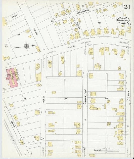 Sanborn Fire Insurance Map from Danville, Independent Cities, Virginia (1910), Sheet #0024 - Historic Sanborn Fire Insurance Map Print, vintage old map wall art, antique decor, genealogy gift, Virginia Virginia map