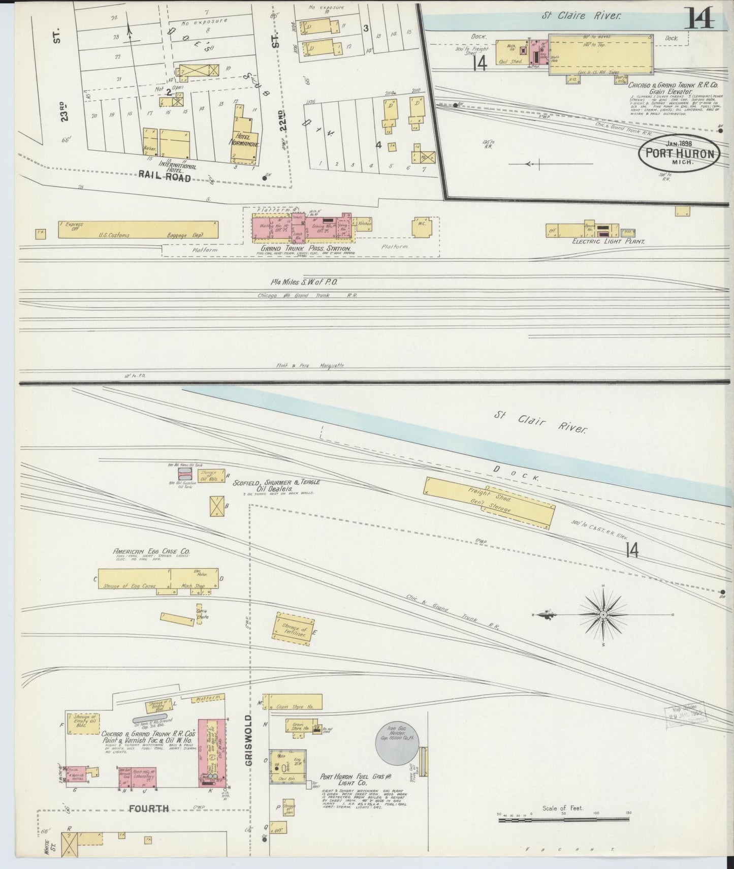 Sanborn Fire Insurance Map from Port Huron, Saint Clair County, Michigan (1898), Sheet #0014 - Complete Map Set gallery image, historic Sanborn map, vintage wall art, Michigan Michigan