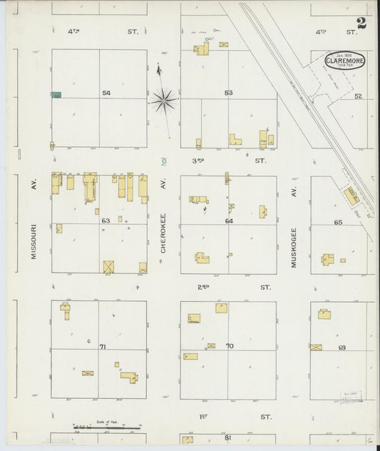 Sanborn Fire Insurance Map from Claremore, Rogers County, Oklahoma (1894), Sheet #0002 - Historic Sanborn Fire Insurance Map Print, vintage old map wall art, antique decor, genealogy gift, Oklahoma Oklahoma map