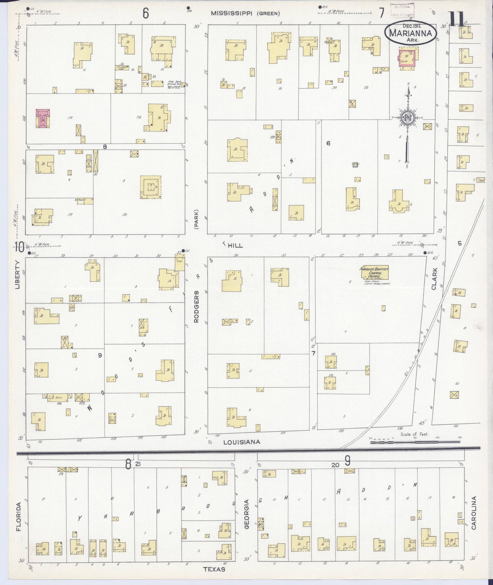 Sanborn Fire Insurance Map from Marianna, Lee County, Arkansas (1912), Sheet #0011 - Historic Sanborn Fire Insurance Map Print, vintage old map wall art, antique decor, genealogy gift, Arkansas Arkansas map