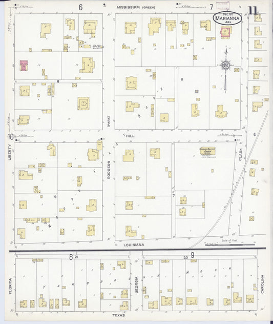 Sanborn Fire Insurance Map from Marianna, Lee County, Arkansas (1912), Sheet #0011 - Historic Sanborn Fire Insurance Map Print, vintage old map wall art, antique decor, genealogy gift, Arkansas Arkansas map