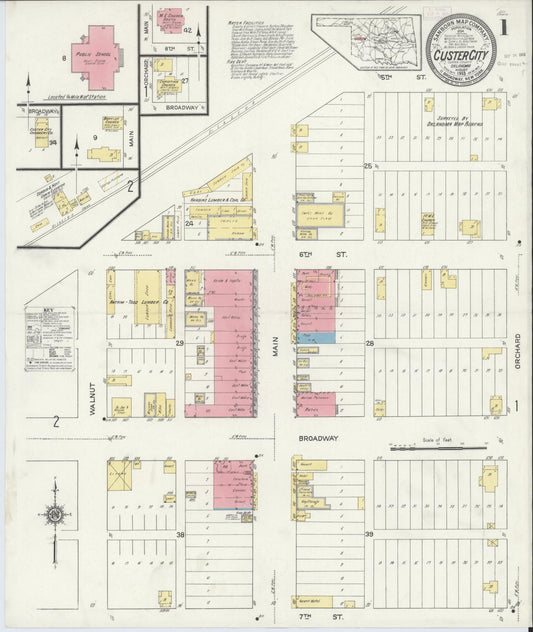 Sanborn Fire Insurance Map from Custer City, Custer County, Oklahoma (1913), Sheet #0001 - Historic Sanborn Fire Insurance Map Print, vintage old map wall art, antique decor, genealogy gift, Oklahoma Oklahoma map
