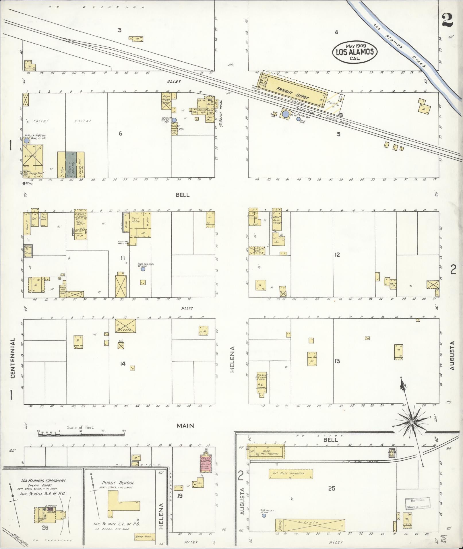 Sanborn Fire Insurance Map from Los Alamos, Santa Barbara County, California (1909), Sheet #0002 - Historic Sanborn Fire Insurance Map Print, vintage old map wall art, antique decor, genealogy gift, California California map