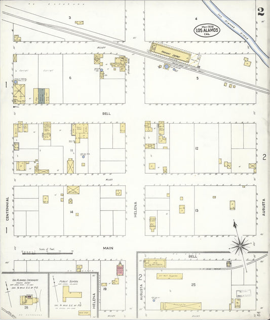 Sanborn Fire Insurance Map from Los Alamos, Santa Barbara County, California (1909), Sheet #0002 - Historic Sanborn Fire Insurance Map Print, vintage old map wall art, antique decor, genealogy gift, California California map