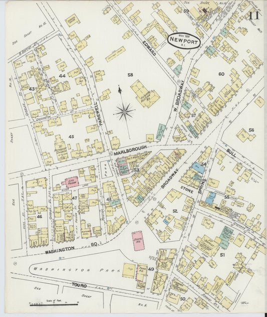 Sanborn Fire Insurance Map from Newport, Newport County, Rhode Island (1891), Sheet #0011 - Historic Sanborn Fire Insurance Map Print, vintage old map wall art, antique decor, genealogy gift, Rhode Island Rhode Island map