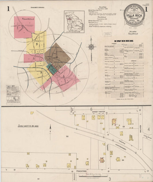 Sanborn Fire Insurance Map from Villa Rica, Carroll County, Georgia (1923), Sheet #0001 - Complete Map Set gallery image, historic Sanborn map, vintage wall art, Georgia Georgia