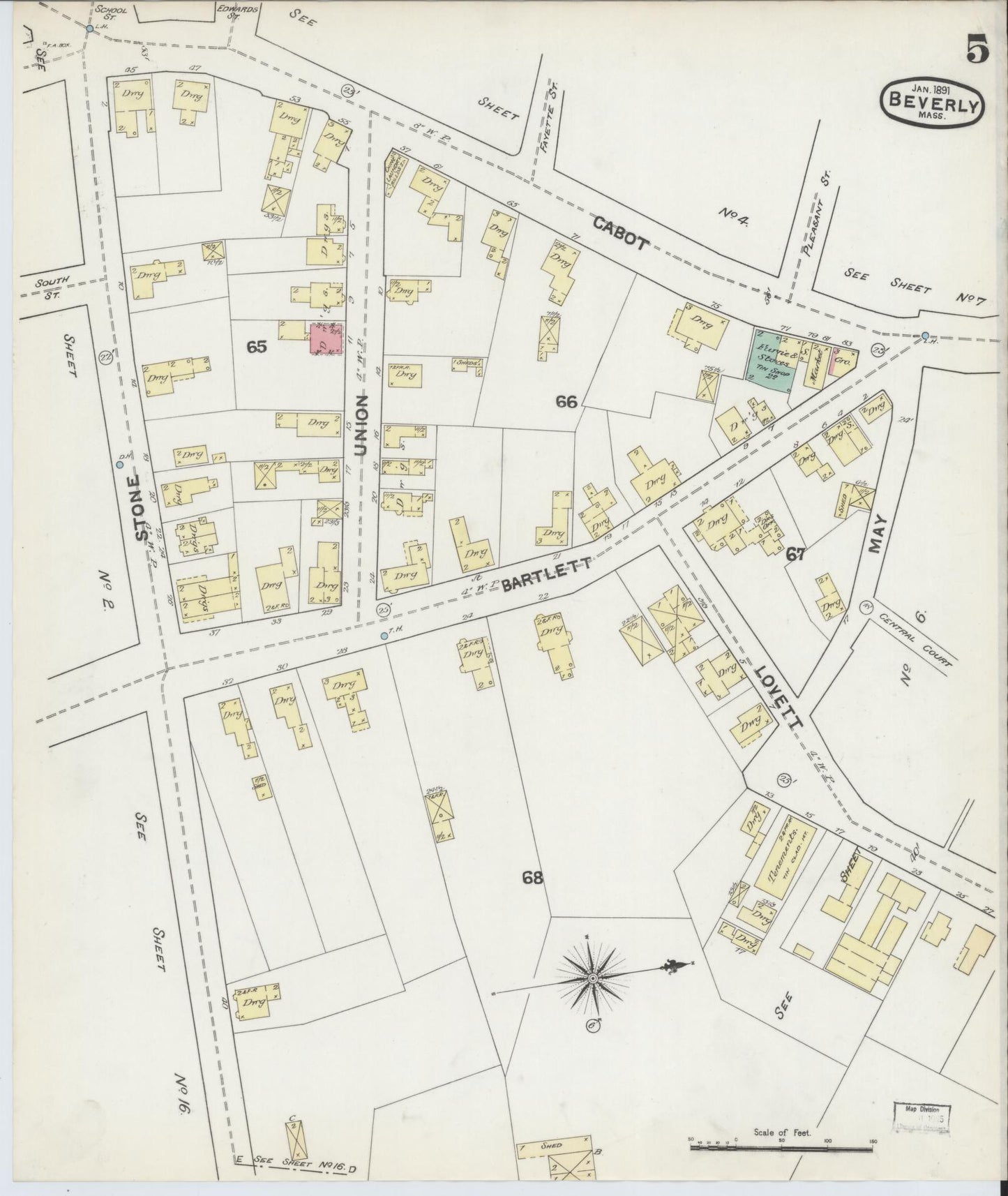 Sanborn Fire Insurance Map from Beverly, Essex County, Massachusetts (1891), Sheet #0005 - Complete Map Set gallery image, historic Sanborn map, vintage wall art, Massachusetts Massachusetts