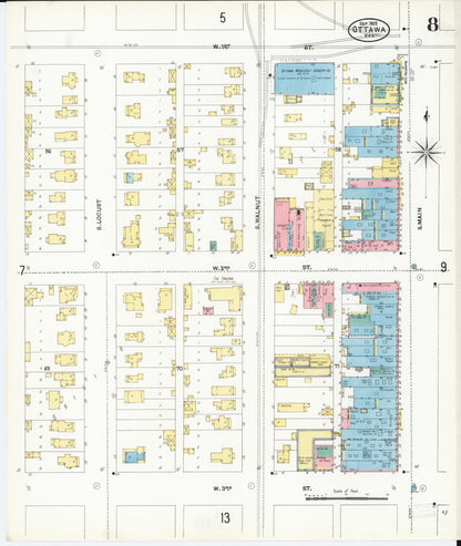 Sanborn Fire Insurance Map from Ottawa, Franklin County, Kansas (1905), Sheet #0008 - Complete Map Set gallery image, historic Sanborn map, vintage wall art, Kansas Kansas