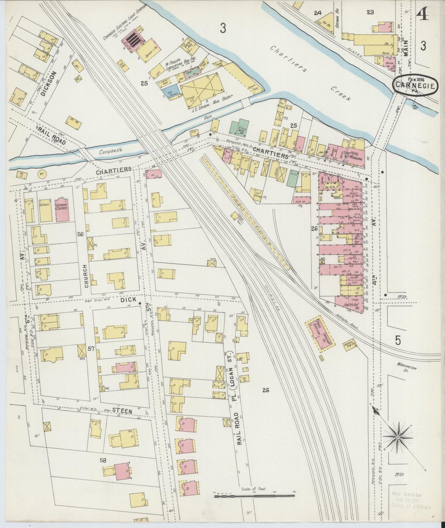Sanborn Fire Insurance Map from Carnegie, Allegheny County, Pennsylvania (1896), Sheet #0004 - Historic Sanborn Fire Insurance Map Print, vintage old map wall art, antique decor, genealogy gift, Pennsylvania Pennsylvania map