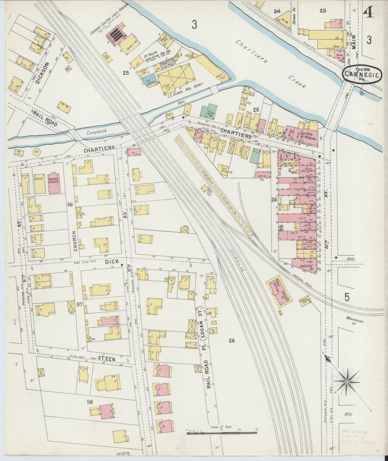 Sanborn Fire Insurance Map from Carnegie, Allegheny County, Pennsylvania (1896), Sheet #0004 - Historic Sanborn Fire Insurance Map Print, vintage old map wall art, antique decor, genealogy gift, Pennsylvania Pennsylvania map