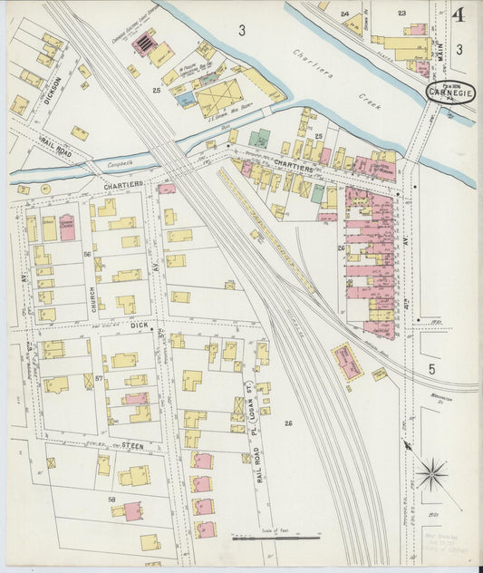 Sanborn Fire Insurance Map from Carnegie, Allegheny County, Pennsylvania (1896), Sheet #0004 - Historic Sanborn Fire Insurance Map Print, vintage old map wall art, antique decor, genealogy gift, Pennsylvania Pennsylvania map