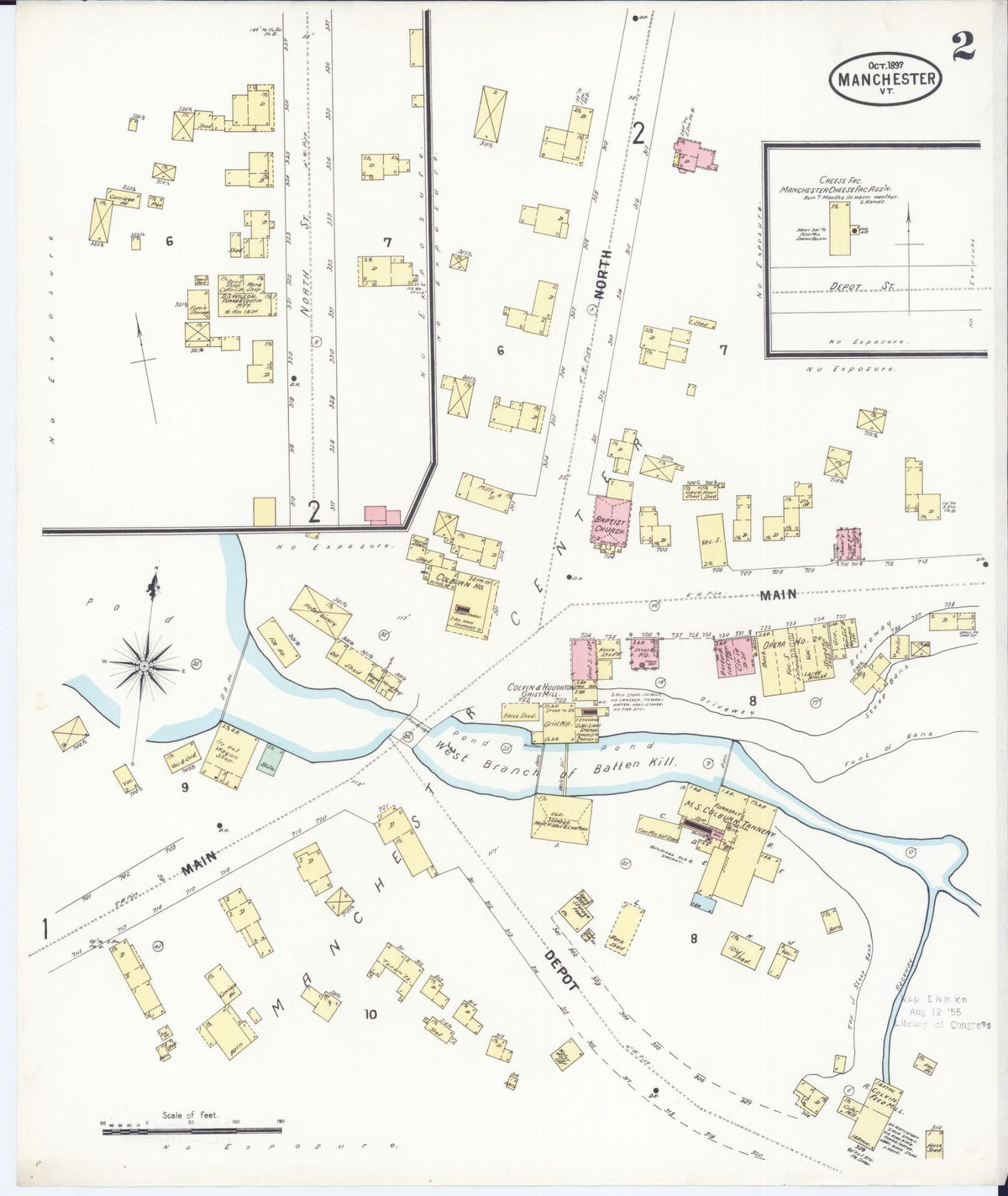 Sanborn Fire Insurance Map from Manchester, Bennington County, Vermont (1897), Sheet #0002 - Complete Map Set gallery image, historic Sanborn map, vintage wall art, Vermont Vermont