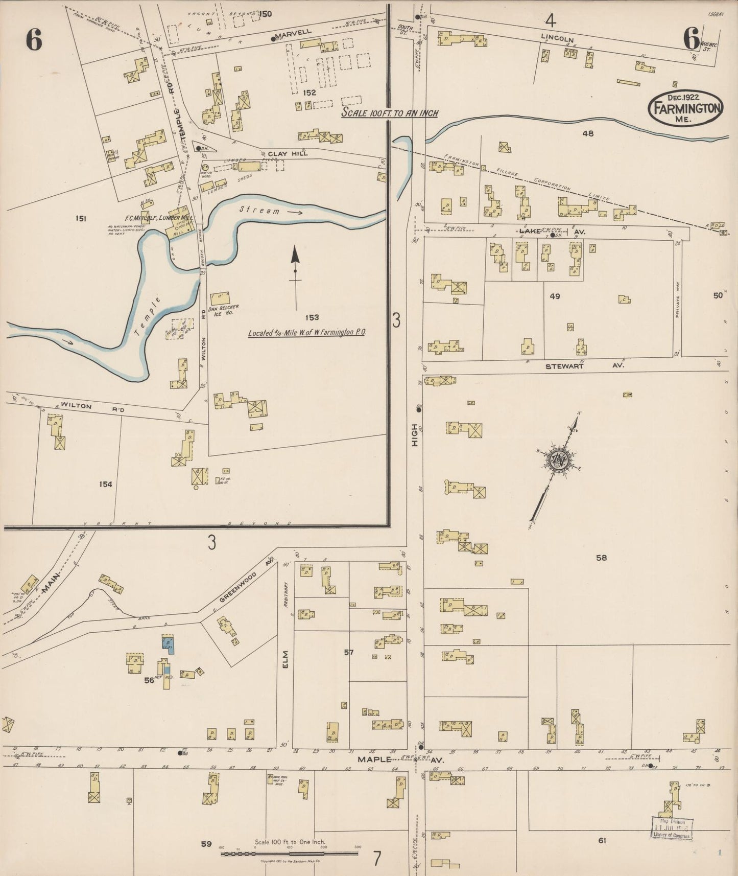 Sanborn Fire Insurance Map from Farmington, Franklin County, Maine (1922), Sheet #0006 - Complete Map Set gallery image, historic Sanborn map, vintage wall art, Maine Maine