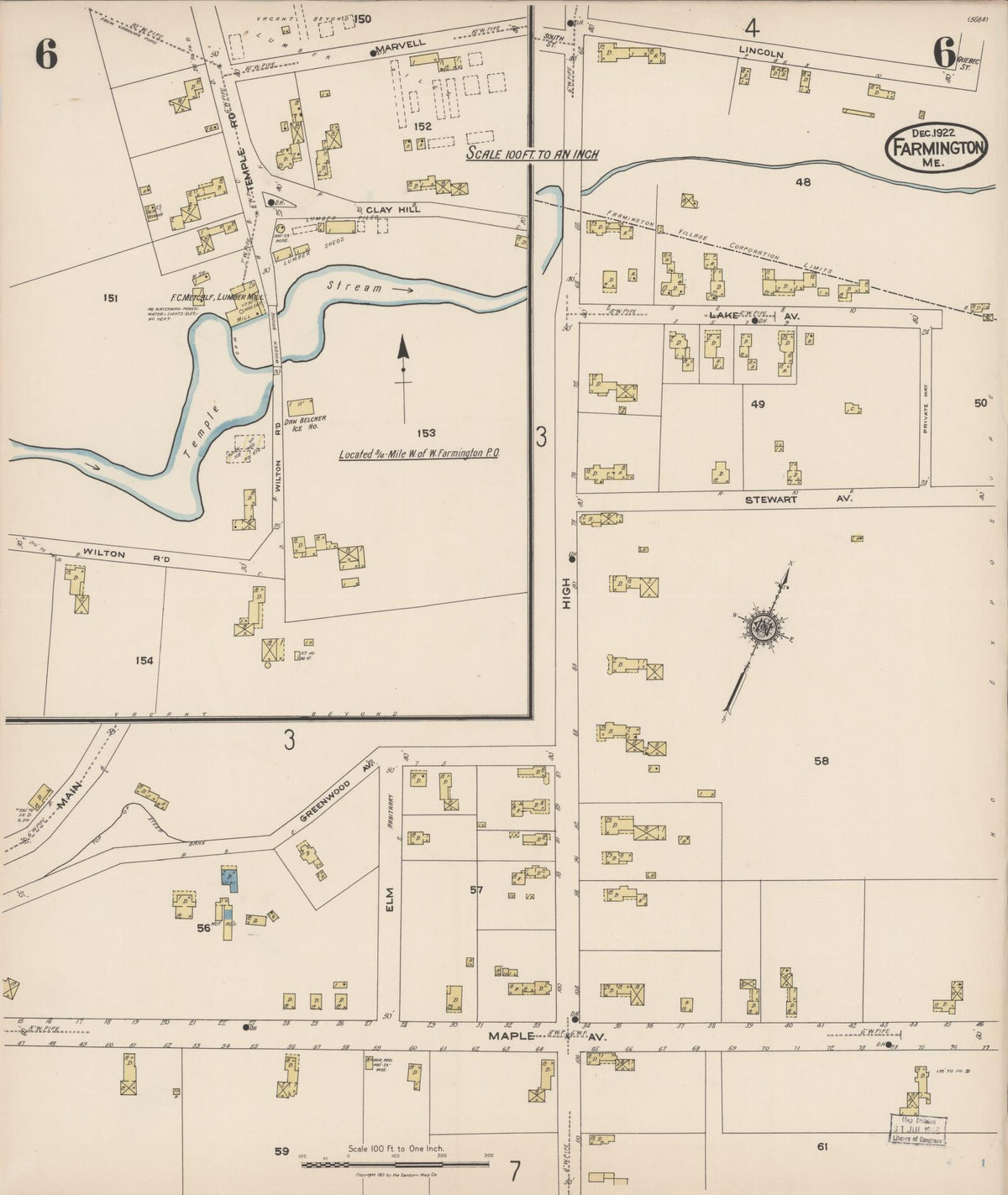 Sanborn Fire Insurance Map from Farmington, Franklin County, Maine (1922), Sheet #0006 - Complete Map Set gallery image, historic Sanborn map, vintage wall art, Maine Maine