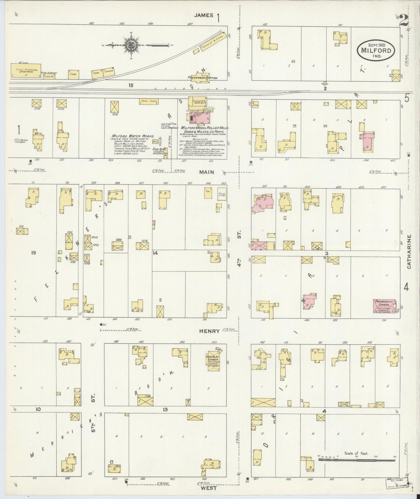 Sanborn Fire Insurance Map from Milford, Kosciusko County, Indiana (1910), Sheet #0002 - Complete Map Set gallery image, historic Sanborn map, vintage wall art, Indiana Indiana