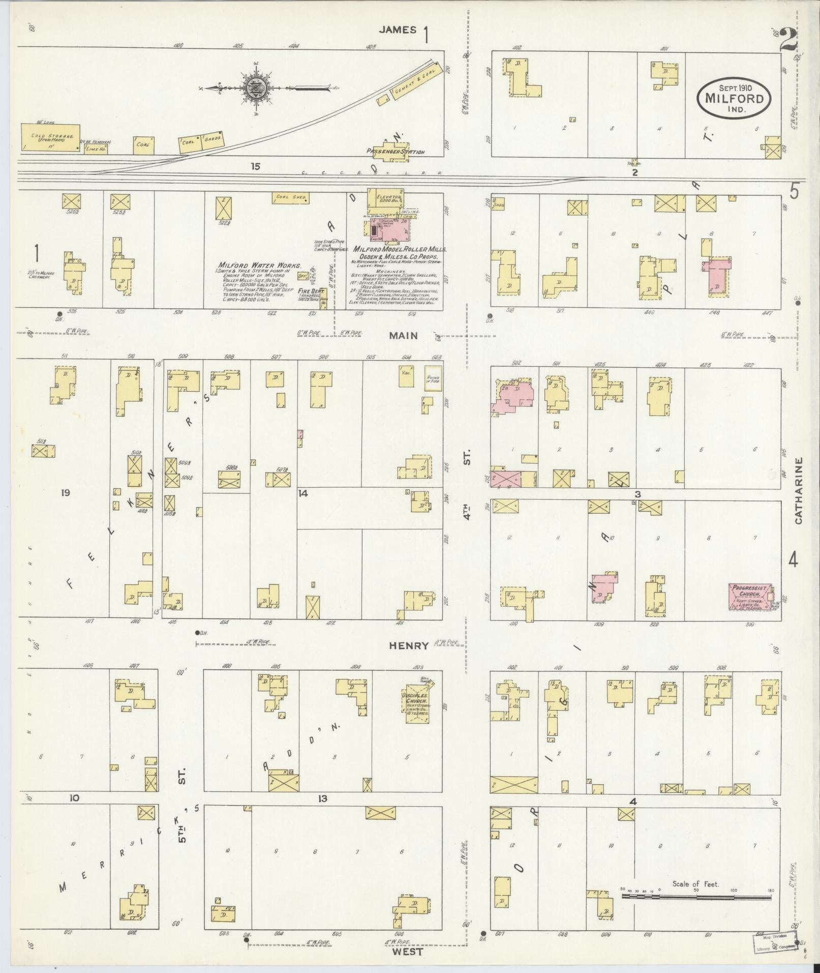 Sanborn Fire Insurance Map from Milford, Kosciusko County, Indiana (1910), Sheet #0002 - Complete Map Set gallery image, historic Sanborn map, vintage wall art, Indiana Indiana