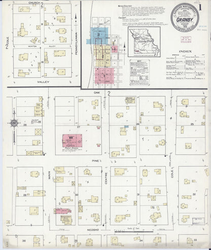Sanborn Fire Insurance Map from Granby, Newton County, Missouri (1914), Sheet #0001 - Complete Map Set gallery image, historic Sanborn map, vintage wall art, Missouri Missouri