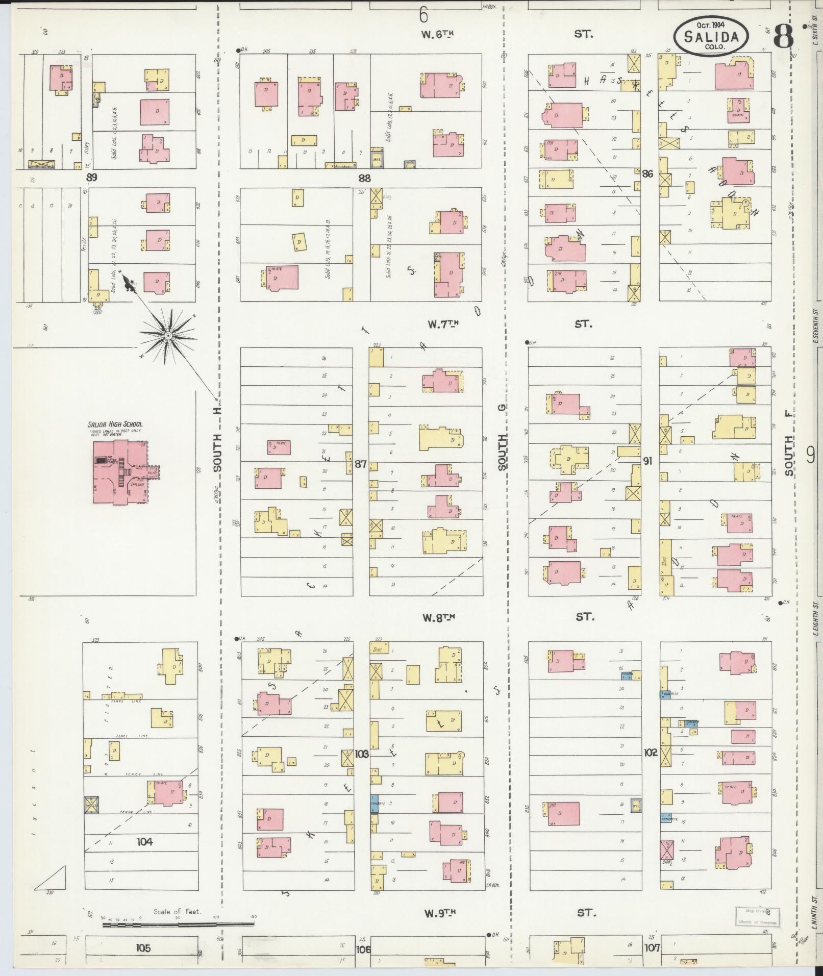Sanborn Fire Insurance Map from Salida, Chaffee County, Colorado (1904), Sheet #0008 - Historic Sanborn Fire Insurance Map Print, vintage old map wall art, antique decor, genealogy gift, Colorado Colorado map
