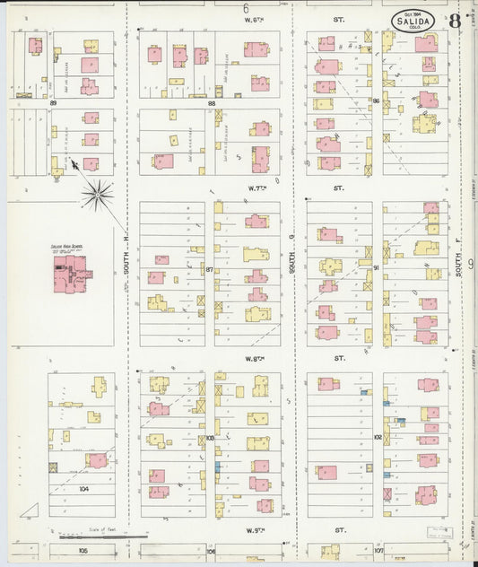 Sanborn Fire Insurance Map from Salida, Chaffee County, Colorado (1904), Sheet #0008 - Historic Sanborn Fire Insurance Map Print, vintage old map wall art, antique decor, genealogy gift, Colorado Colorado map