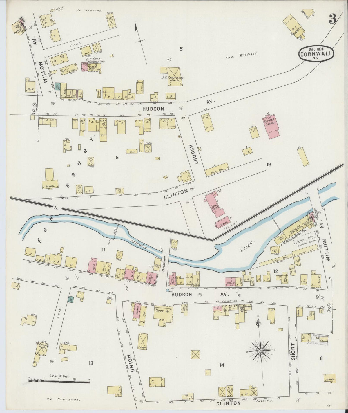 Sanborn Fire Insurance Map from Cornwall, Orange County, New York (1894), Sheet #0003 - Complete Map Set gallery image, historic Sanborn map, vintage wall art, New York New York
