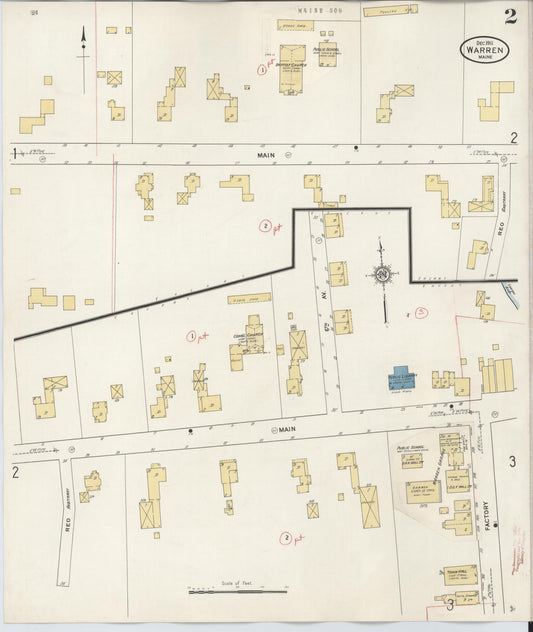 Sanborn Fire Insurance Map from Warren, Knox County, Maine (1927), Sheet #0002 - Historic Sanborn Fire Insurance Map Print, vintage old map wall art, antique decor, genealogy gift, Maine Maine map