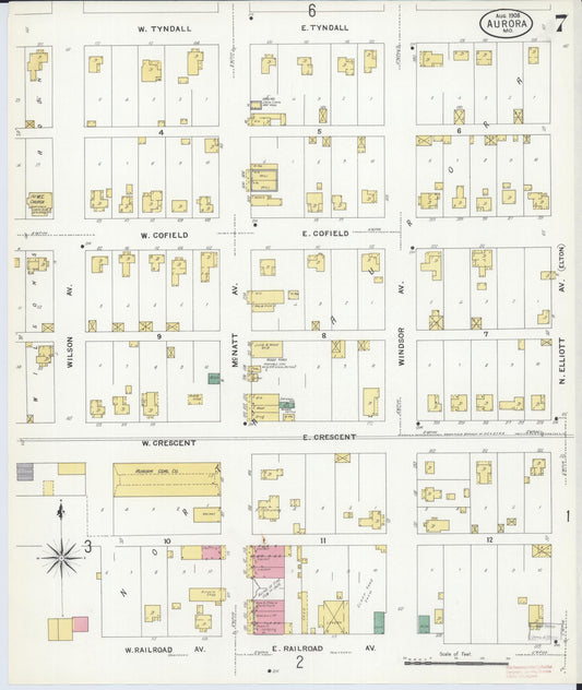 Sanborn Fire Insurance Map from Aurora, Lawrence County, Missouri (1908), Sheet #0007 - Historic Sanborn Fire Insurance Map Print, vintage old map wall art, antique decor, genealogy gift, Missouri Missouri map