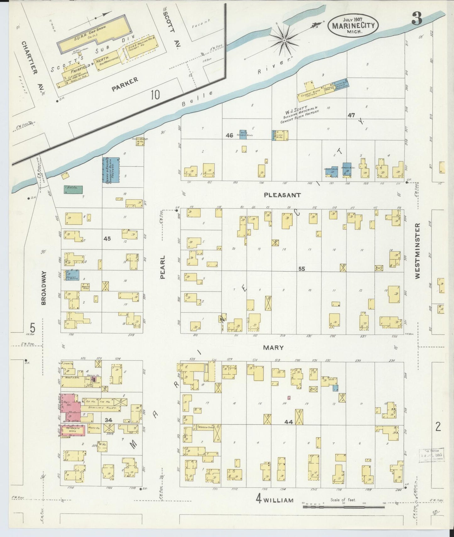 Sanborn Fire Insurance Map from Marine City, Saint Clair County, Michigan (1907), Sheet #0003 - Complete Map Set gallery image, historic Sanborn map, vintage wall art, Michigan Michigan