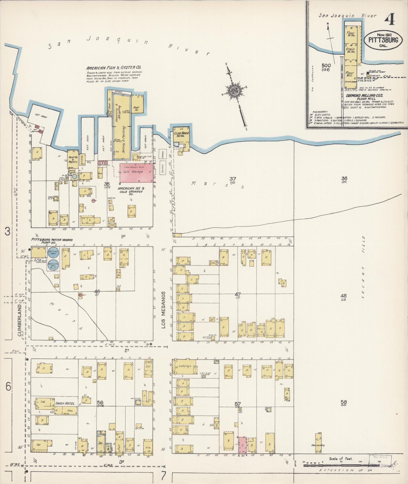 Sanborn Fire Insurance Map from Pittsburg, Contra Costa County, California (1911), Sheet #0004 - Complete Map Set gallery image, historic Sanborn map, vintage wall art, California California