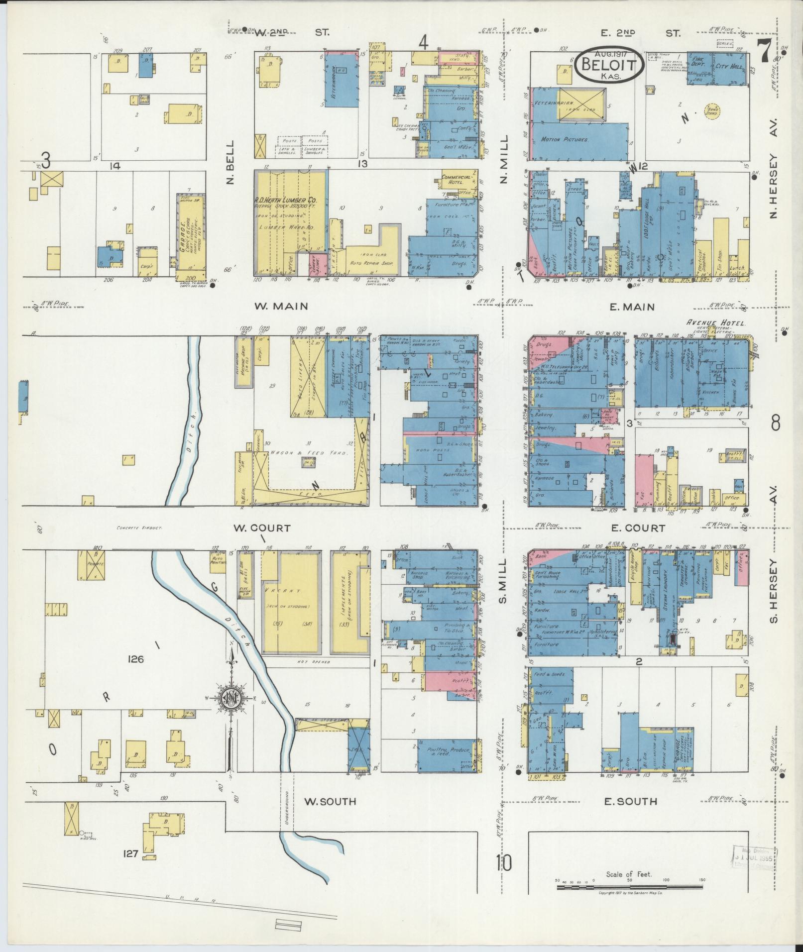 Sanborn Fire Insurance Map from Beloit, Mitchell County, Kansas (1917), Sheet #0007 - Historic Sanborn Fire Insurance Map Print, vintage old map wall art, antique decor, genealogy gift, Kansas Kansas map