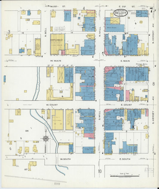 Sanborn Fire Insurance Map from Beloit, Mitchell County, Kansas (1917), Sheet #0007 - Historic Sanborn Fire Insurance Map Print, vintage old map wall art, antique decor, genealogy gift, Kansas Kansas map